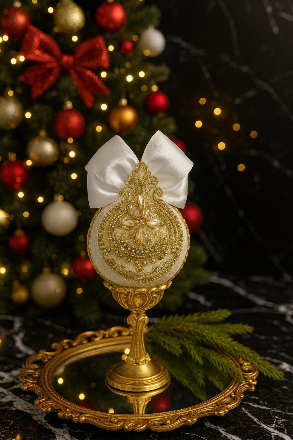 Handmade White Velvet Christmas Ornaments: Luxury Gold Decor