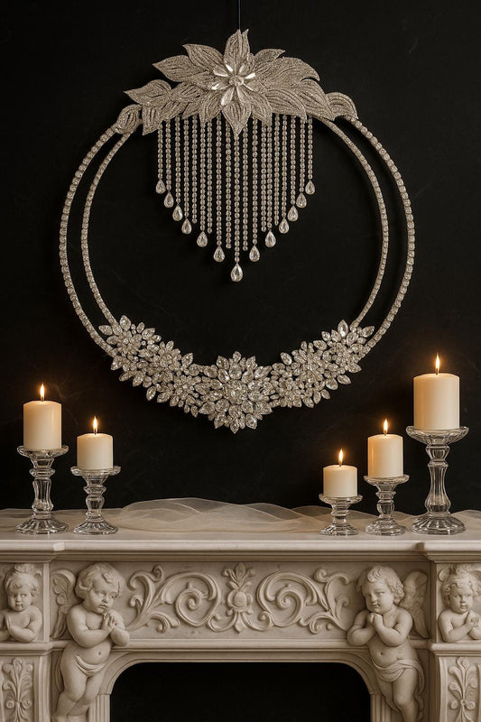 Luxury Rhinestone Wreath with Bow | Handmade Statement Holiday Decor | Glam Sparkling Wall Art | Year-Round Elegant Home Accent