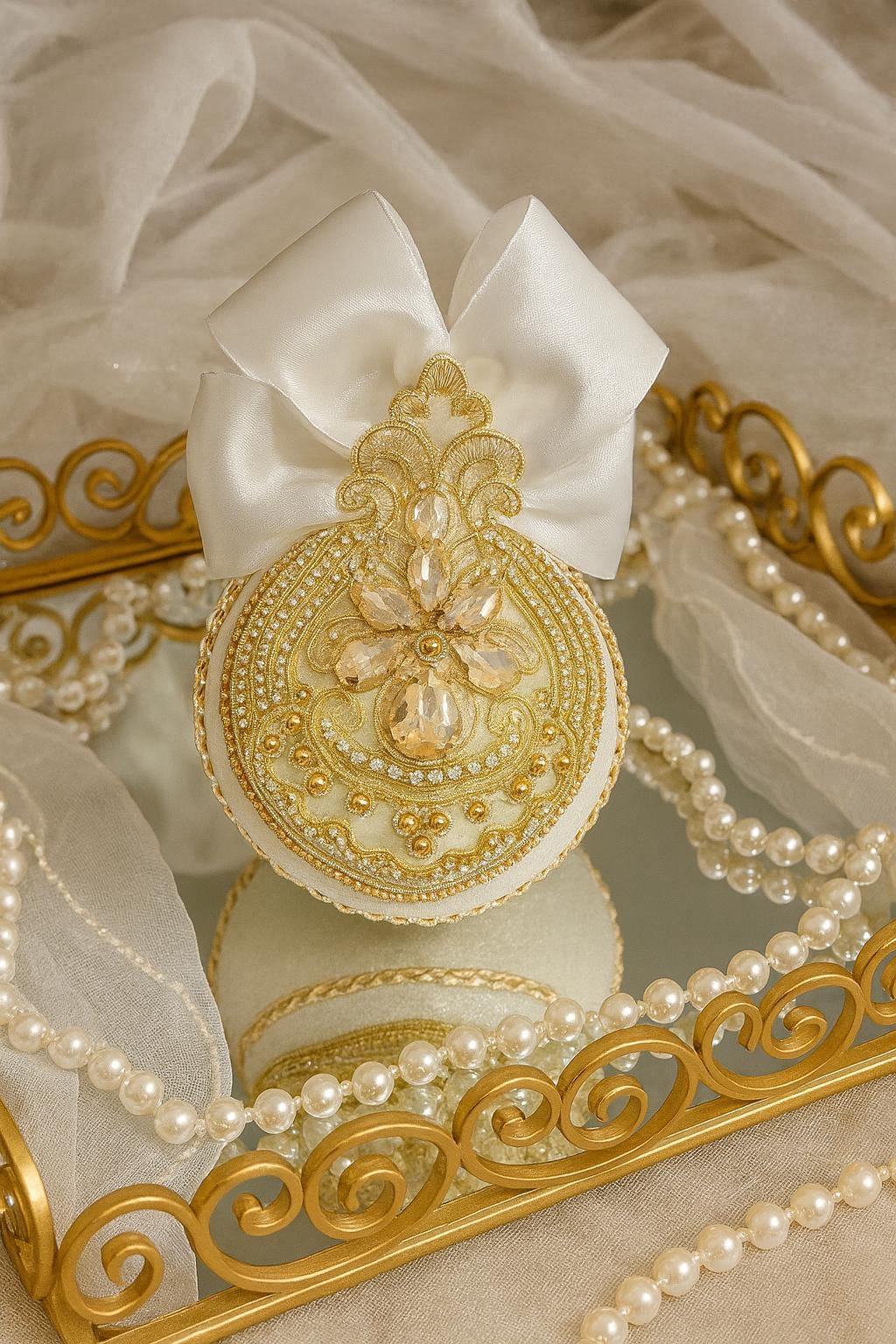 Handmade White Velvet Christmas Ornaments: Luxury Gold Decor