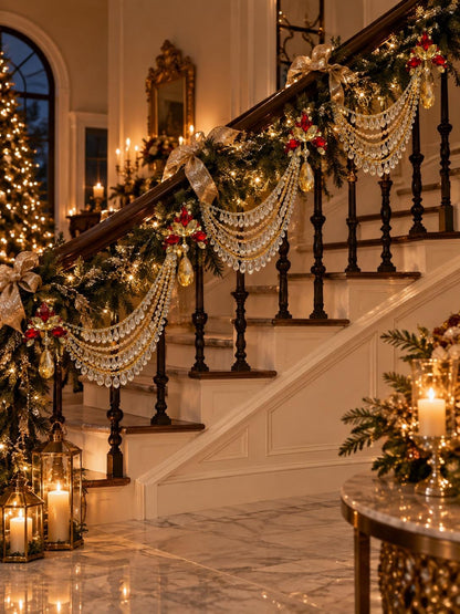 Jeweled Christmas Tree Swag, Crystal Mantel Garland, Fireplace Decor, Red Champagne Holiday Decor, Luxury Handmade Crystal Swag