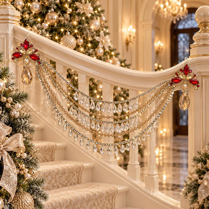 Jeweled Christmas Tree Swag, Crystal Mantel Garland, Fireplace Decor, Red Champagne Holiday Decor, Luxury Handmade Crystal Swag