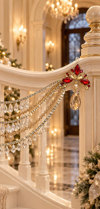 Jeweled Christmas Tree Swag, Crystal Mantel Garland, Fireplace Decor, Red Champagne Holiday Decor, Luxury Handmade Crystal Swag