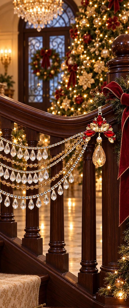 Jeweled Christmas Tree Swag, Crystal Mantel Garland, Fireplace Decor, Red Champagne Holiday Decor, Luxury Handmade Crystal Swag