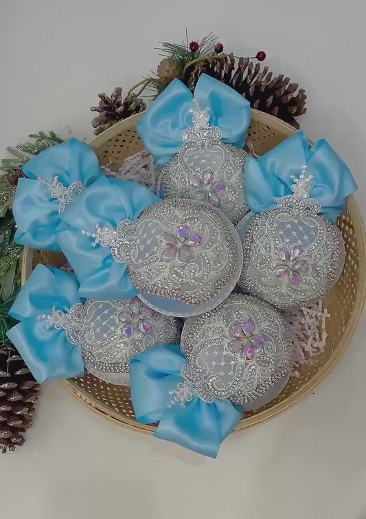 Handmade Blue Velvet Christmas Ornament: Rhinestone Holiday Decor