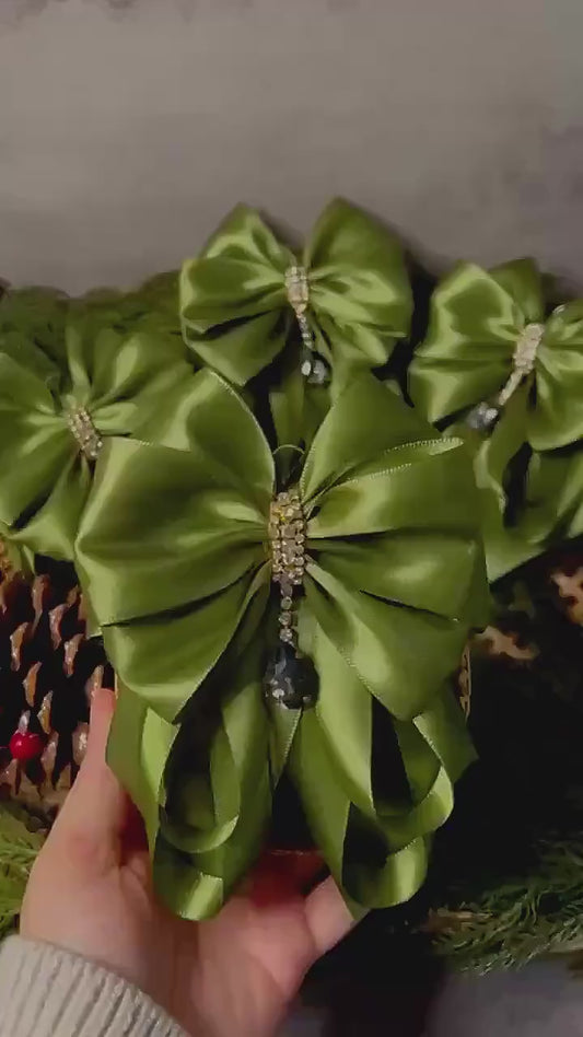 Moss Green Rhinestone Christmas Ornament: Handmade Holiday Tree Decor