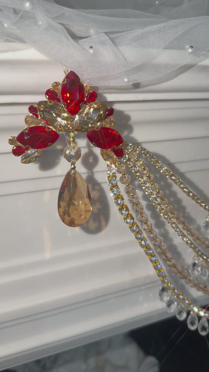 Jeweled Christmas Tree Swag, Crystal Mantel Garland, Fireplace Decor, Red Champagne Holiday Decor, Luxury Handmade Crystal Swag