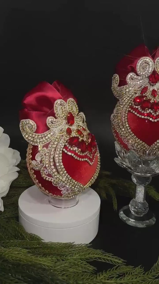 Handmade Velvet Christmas Ornament: Red, Gold, and Rhinestone Bauble