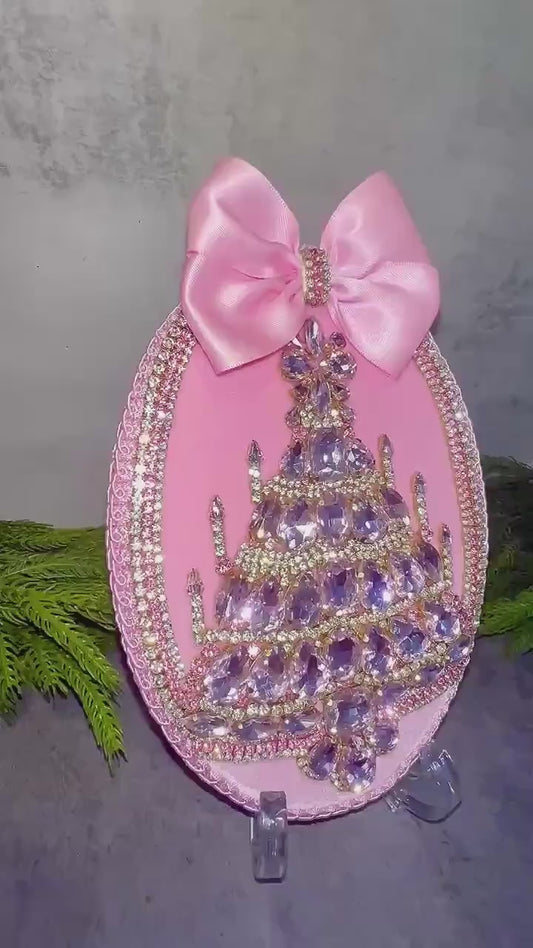 Handmade Pink Jeweled Tree: Velvet Rhinestone Holiday Decor