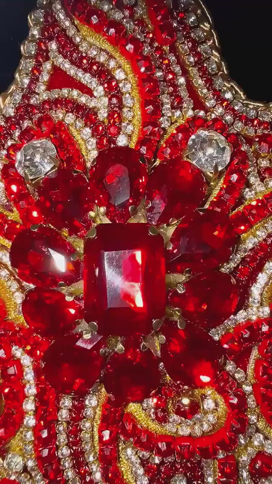 Luxury Jeweled Star Christmas Tree Topper: Red & Gold Holiday Decor