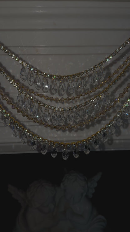Jeweled Christmas Tree Swag, Crystal Mantel Garland, Fireplace Decor, Red Champagne Holiday Decor, Luxury Handmade Crystal Swag
