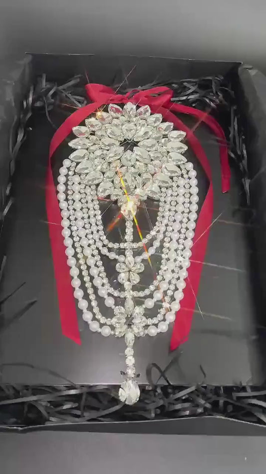 Jeweled Christmas Stair Garland Accent: Rhinestone & Pearl Holiday Decor