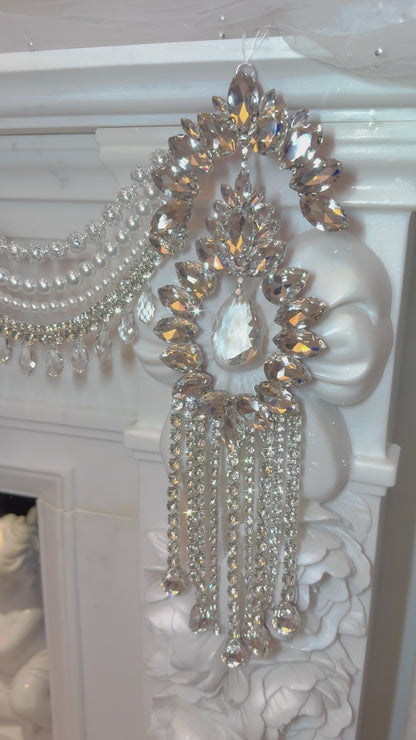 Crystal Garland Rhinestone Mantel Swag, Luxury Wedding Decor Crystal Chandelier Garland, Handmade Pearl Beaded Garland, Fireplace Decor