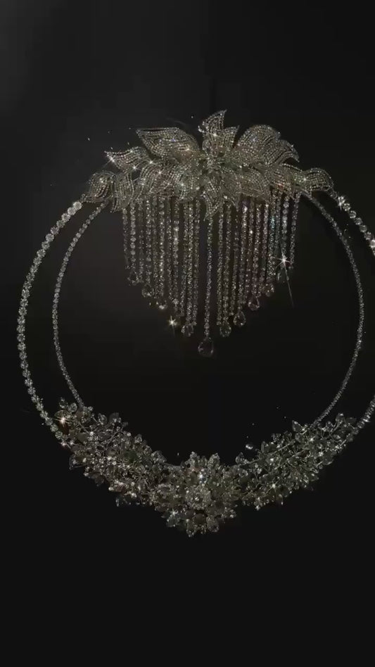 Luxury Rhinestone Wreath with Bow | Handmade Statement Holiday Decor | Glam Sparkling Wall Art | Year-Round Elegant Home Accent