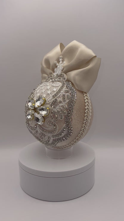 Handmade Beige Christmas Ornament | Champagne Rhinestone Holiday Bauble | Elegant Silver Christmas Decor by LaysDecor