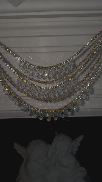 Jeweled Christmas Tree Swag, Crystal Mantel Garland, Fireplace Decor, Red Champagne Holiday Decor, Luxury Handmade Crystal Swag